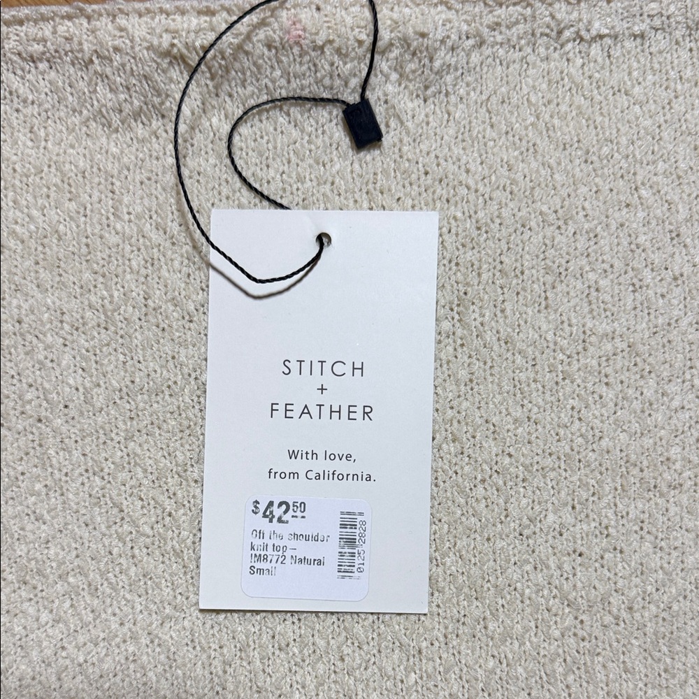 NWT Stitch & Feather Cream Sweater Boatneck Waist Length Size Small - Picture 6 of 6